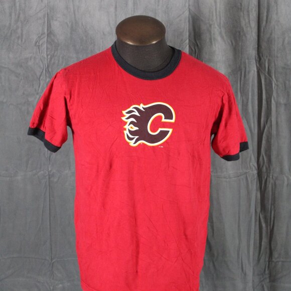 Calgary Flames Shirt (Retro) - Black C logo Ringer Tee - Men's Medium - Picture 3 of 7
